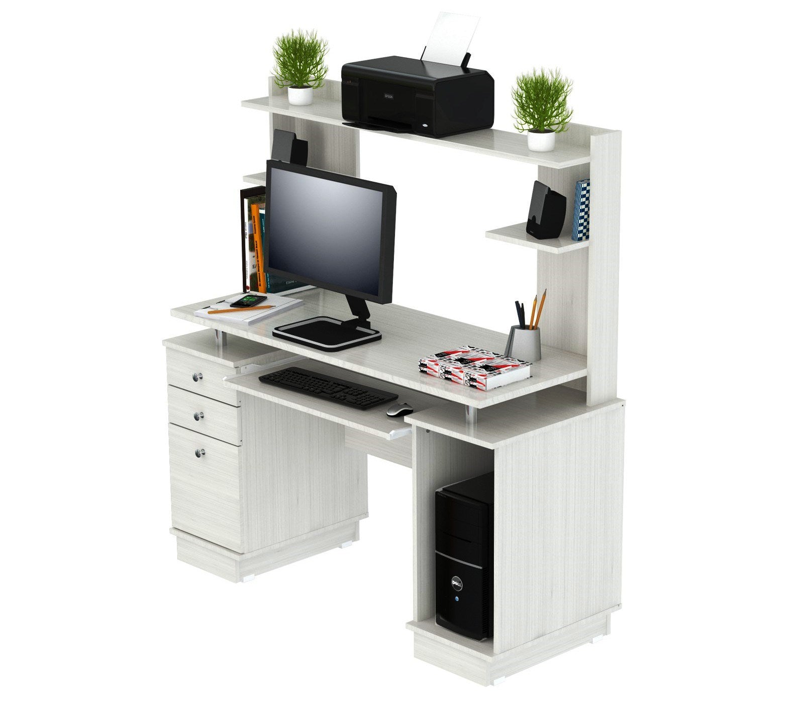 49" White Computer Desk With Three Drawers