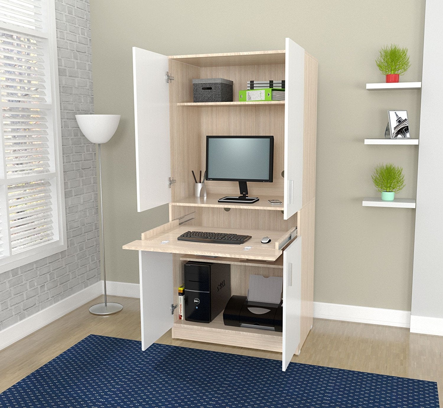 32" White Computer Desk With Two Cabinets