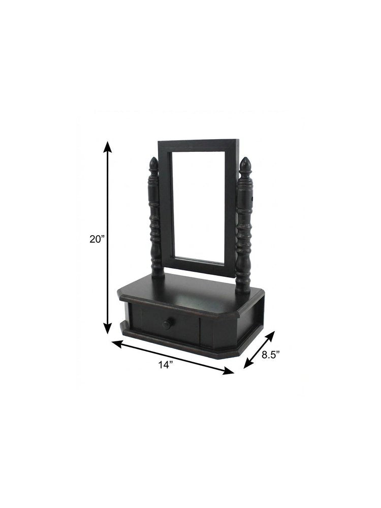 20" Black Wood Framed Freestanding Makeup Shaving Tabletop Mirror