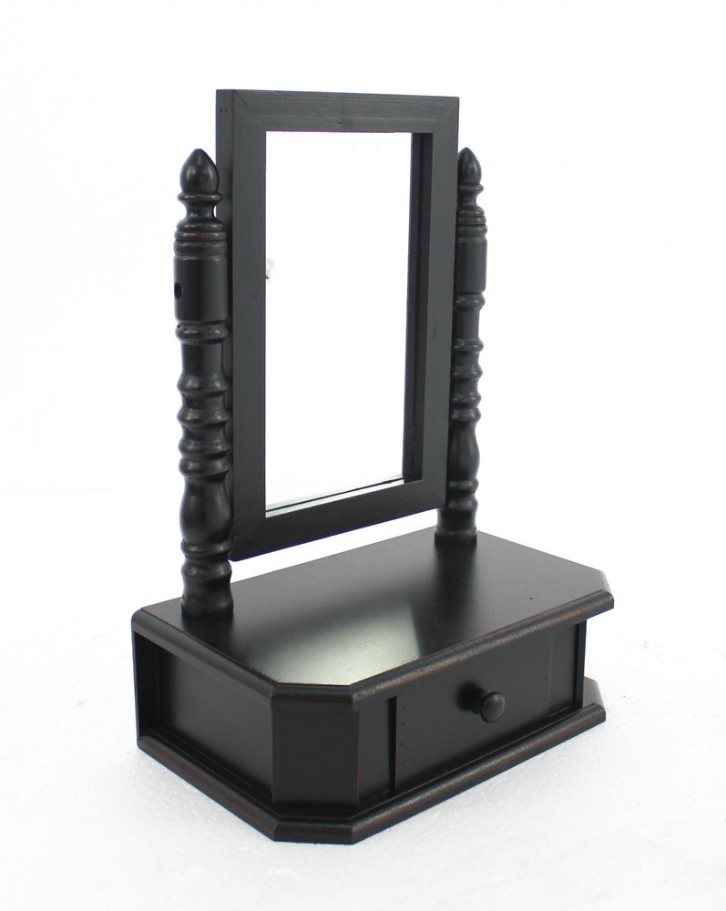20" Black Wood Framed Freestanding Makeup Shaving Tabletop Mirror