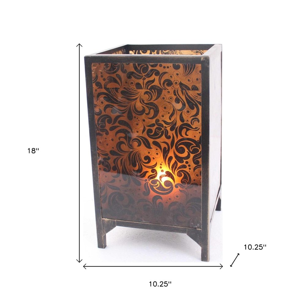 10.25 X 10.25 X 18 Brown Vintage Floral Pattern - Candle Holder