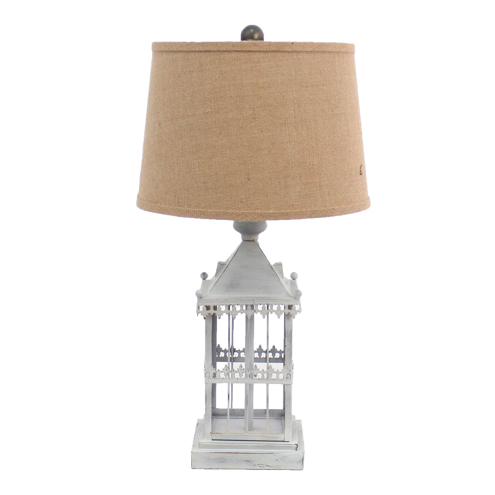 26" Gray Metal Table Lamp With Brown Drum Shade