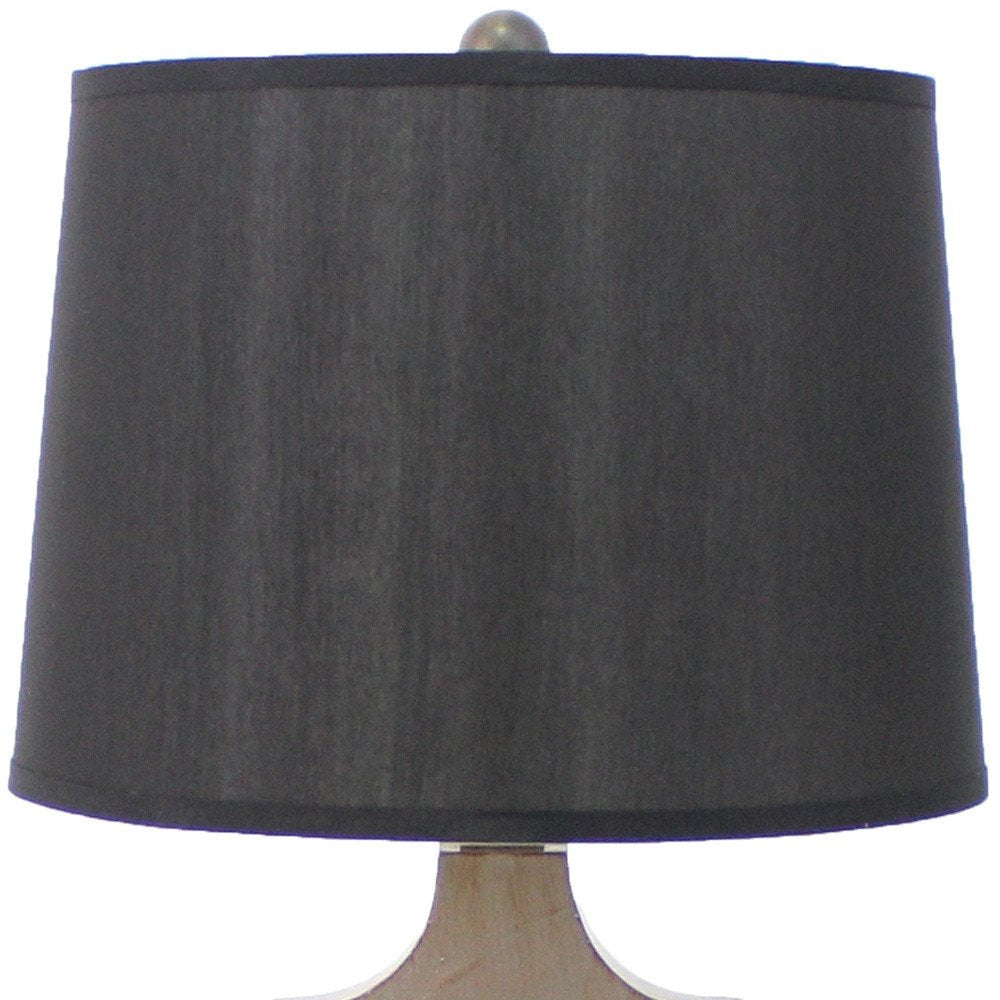 25" Distressed Brown Wood Novelty Bedside Lamp With Black Drum Shade