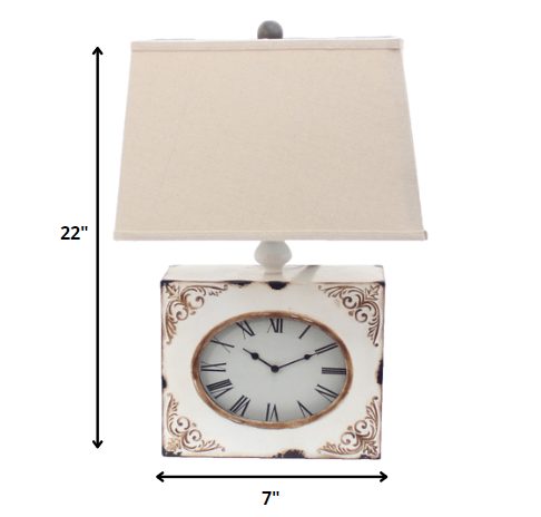 22" Distressed Red Metal Bedside Lamp With Beige Shade