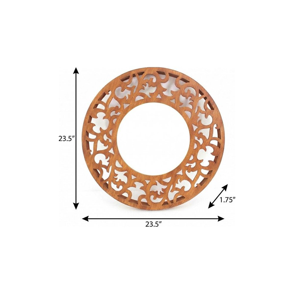 24" Brown Round Wood Framed Accent Mirror