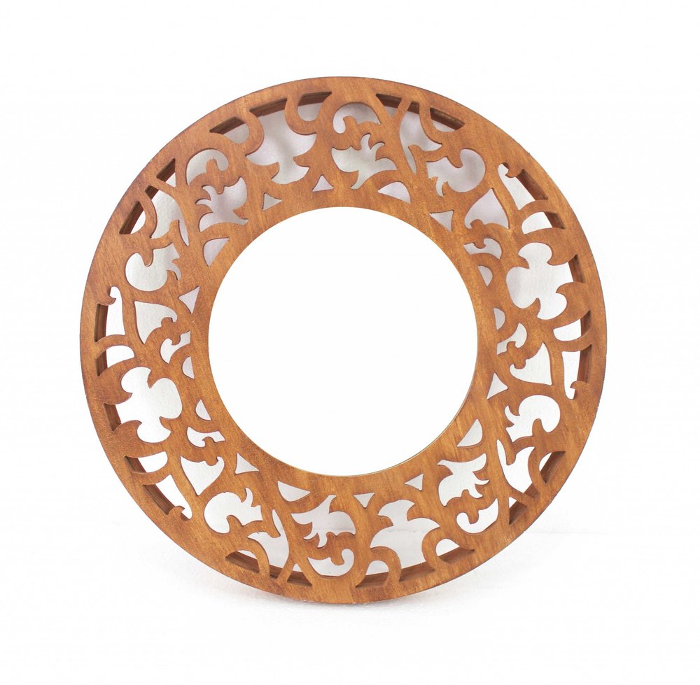 24" Brown Round Wood Framed Accent Mirror