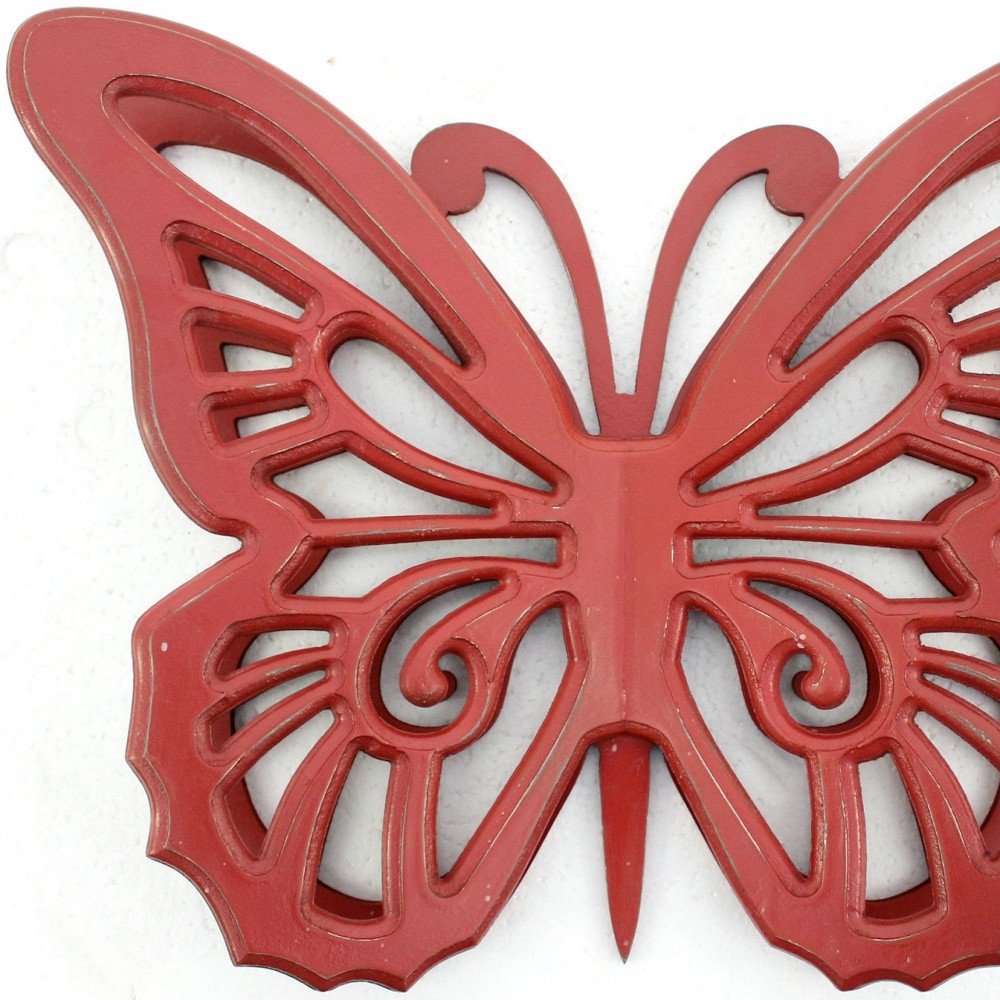 23" X 19" Red Butterfly Wood Hanging Dimensional Sculpture