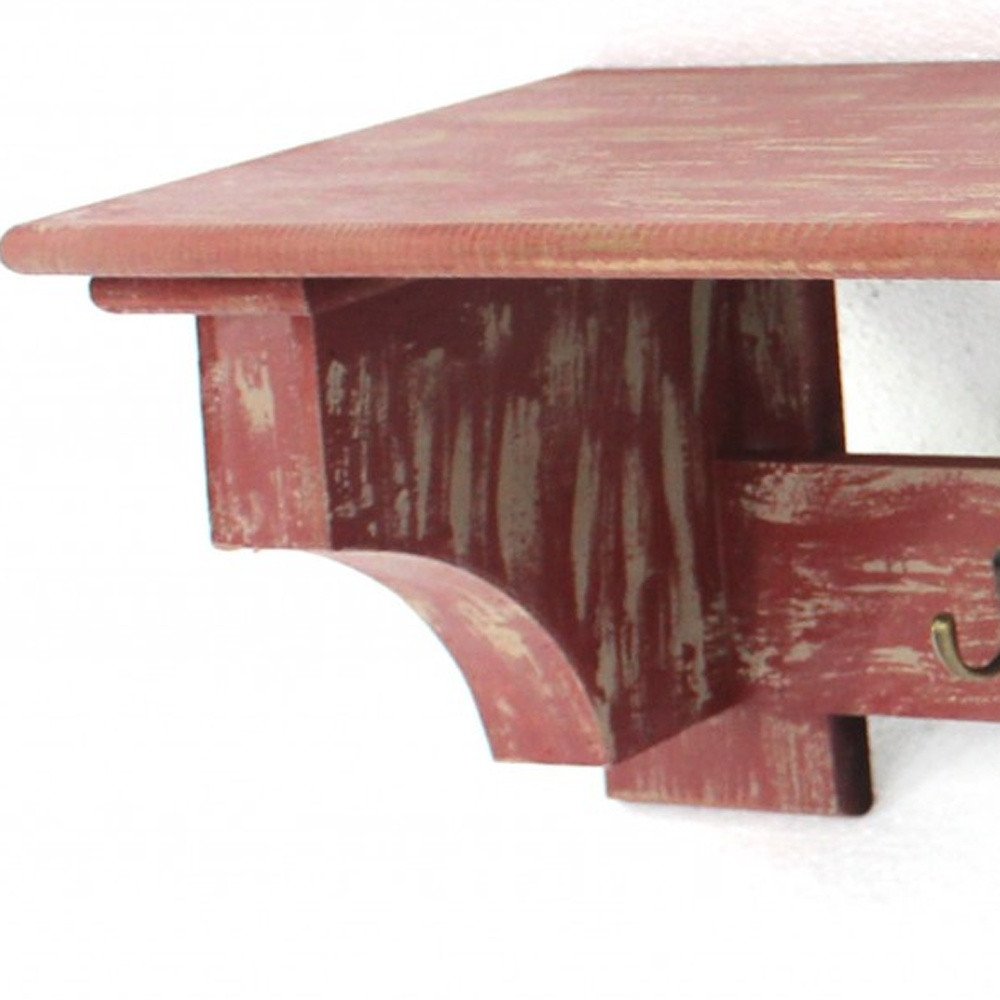 30" Black Distressed Wood Four Hook Wall Mounted Hanging Coat Rack