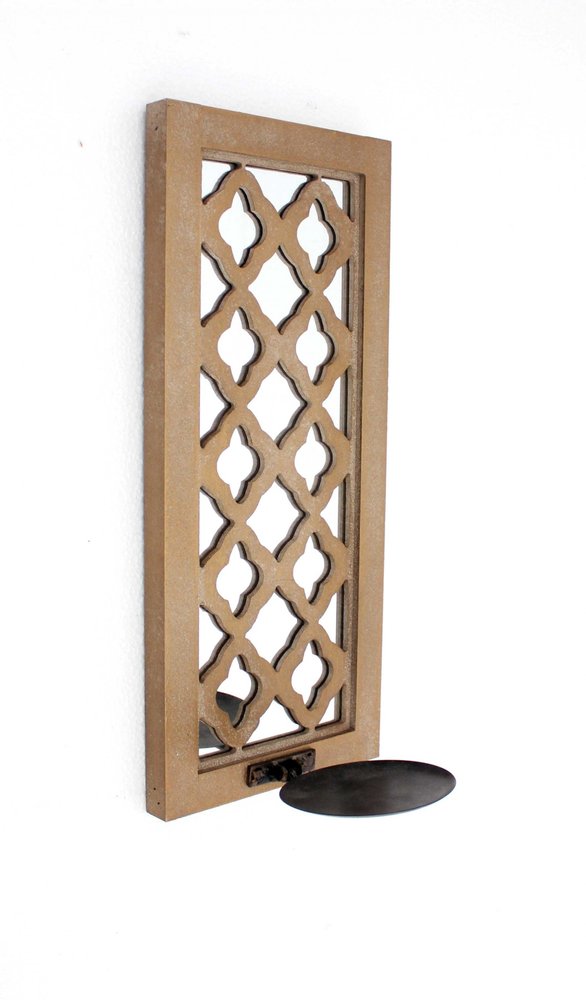 17" Tan Solid Wood Wall Sconce Candle Holder
