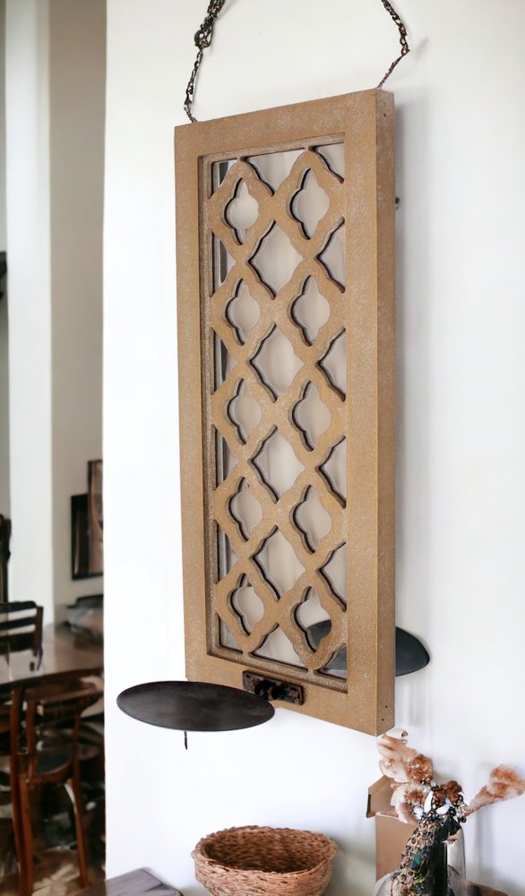 17" Tan Solid Wood Wall Sconce Candle Holder