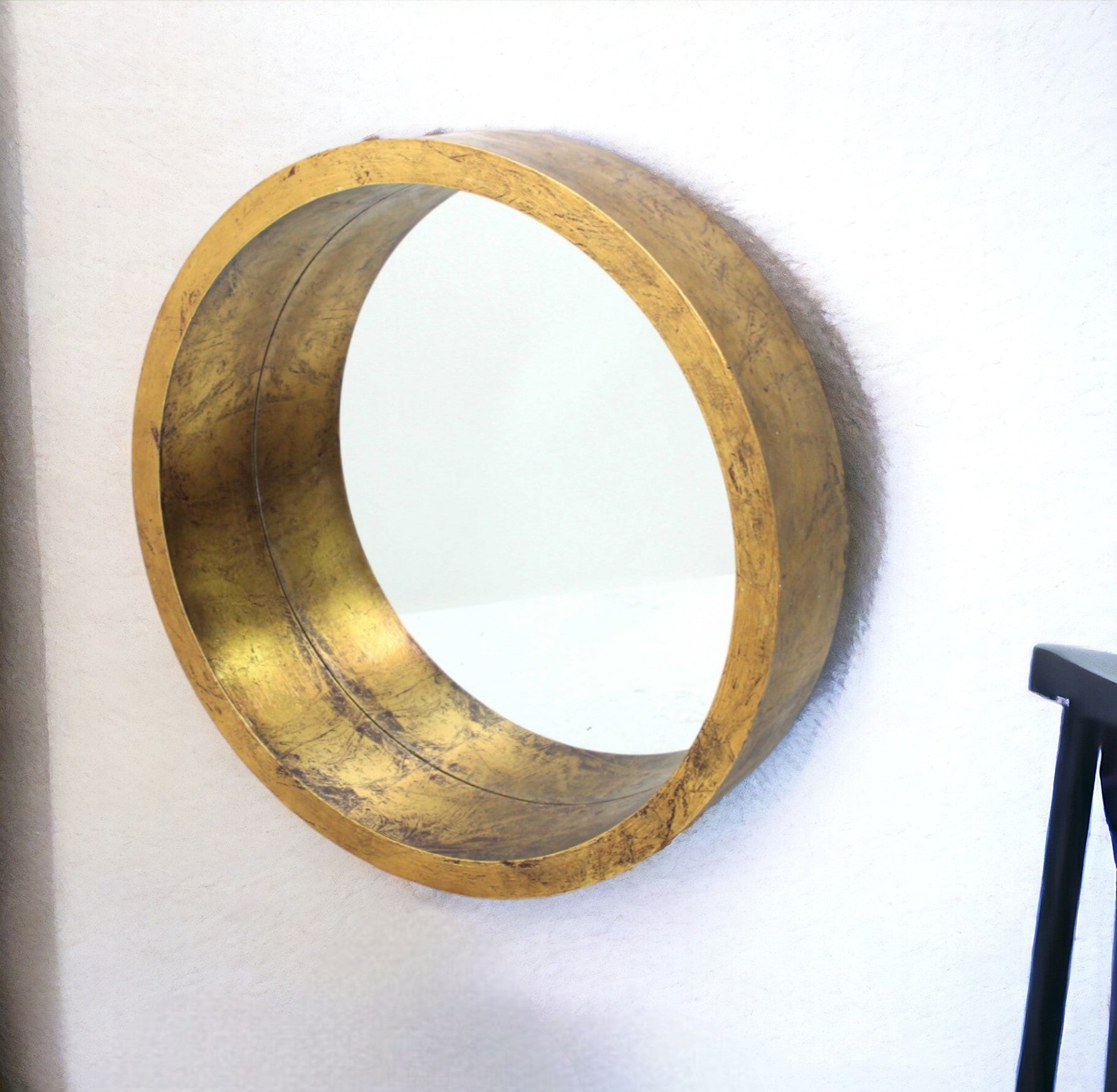 36" Gold Round Wood Framed Accent Mirror