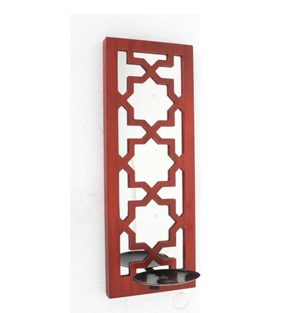 17" Red Solid Wood Wall Sconce Candle Holder