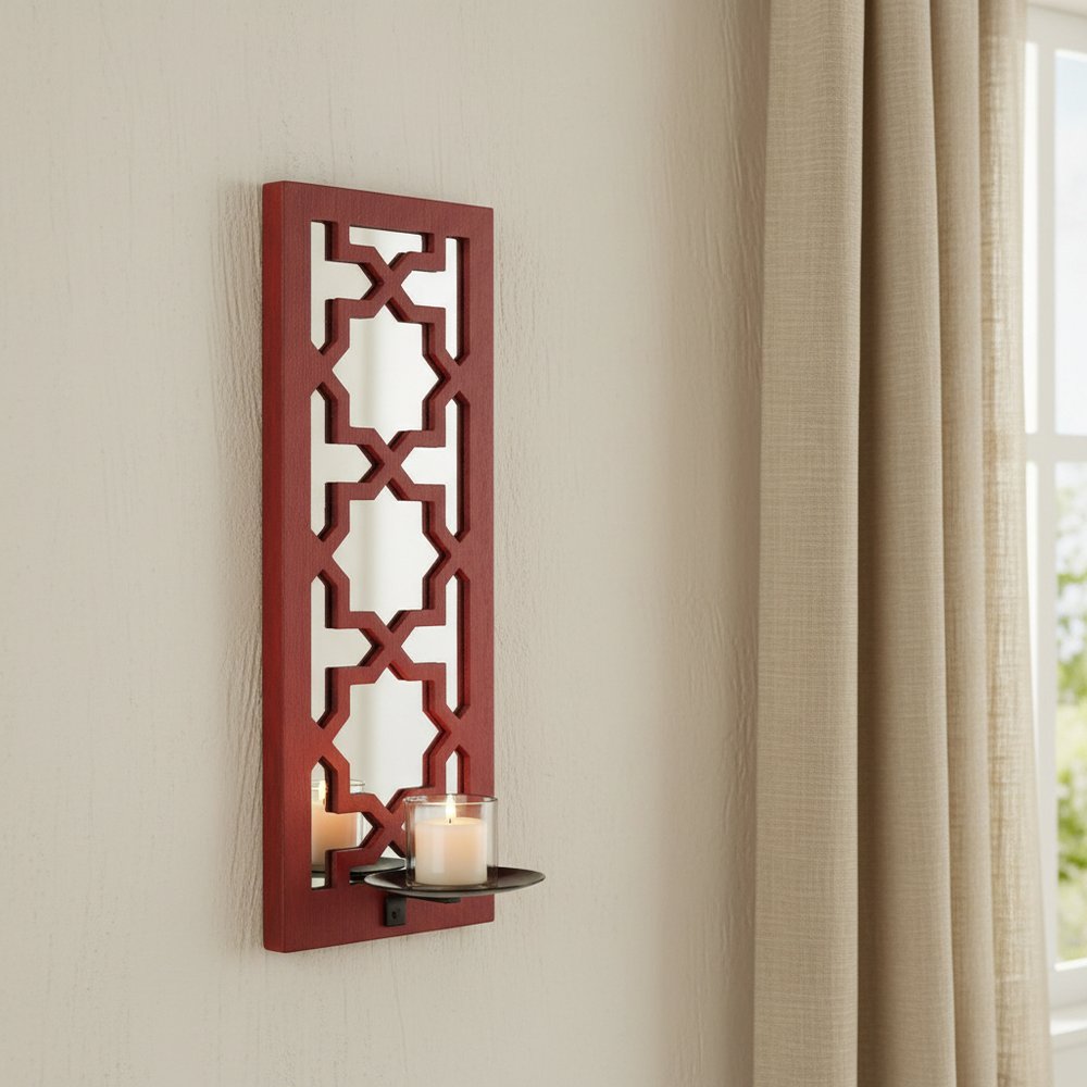 17" Red Solid Wood Wall Sconce Candle Holder