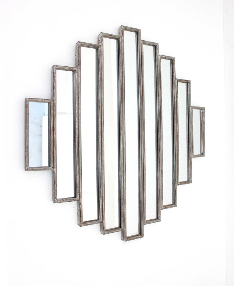 36" X 36" Silver Wood And Mirror Hanging Dimensional Sculpture