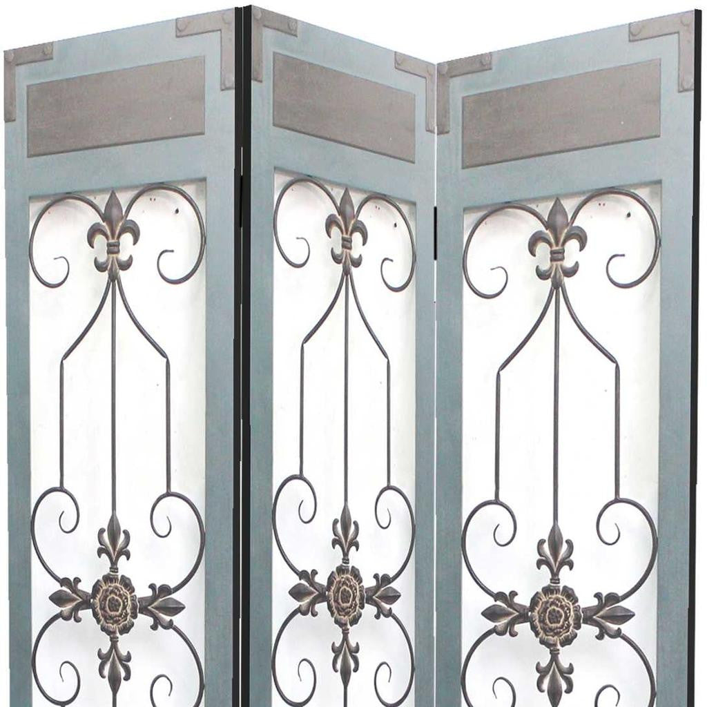 72" Blue Metal Folding Three Panel Screen Room Divider