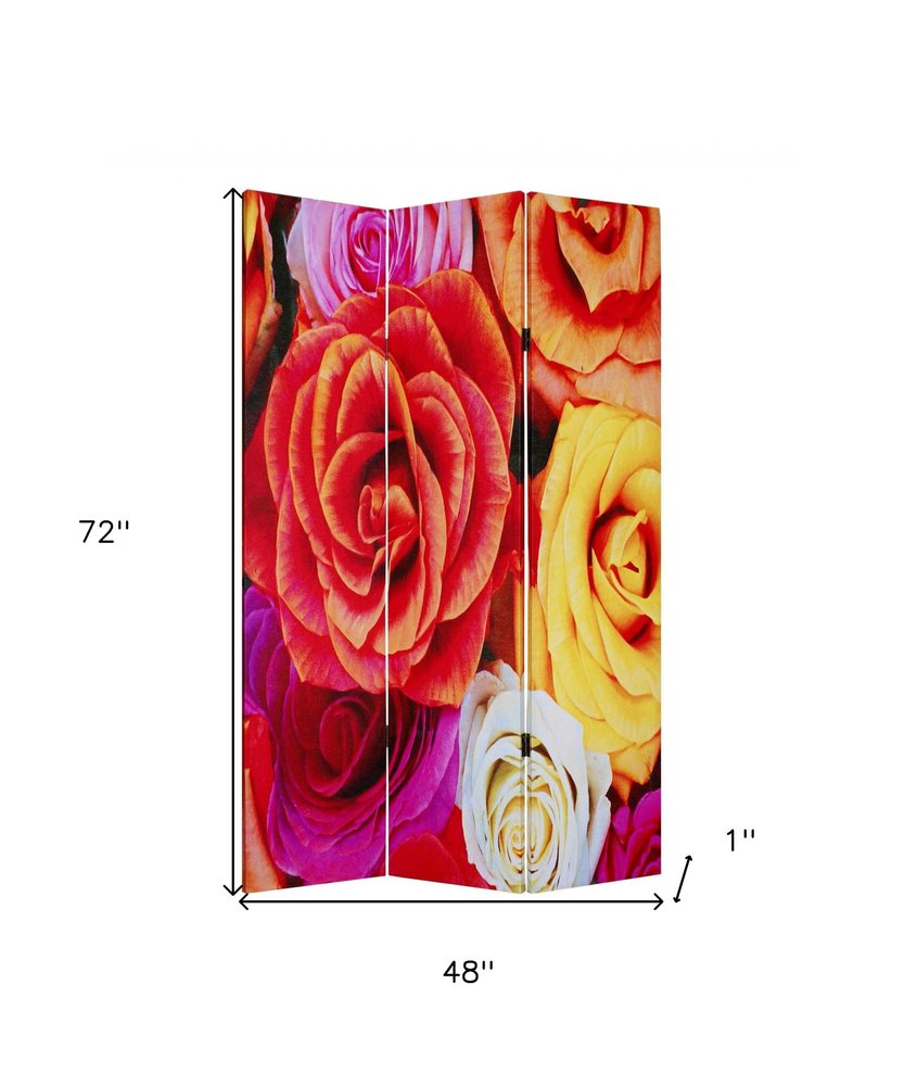 72" Red Canvas Folding Three Panel Screen Room Divider