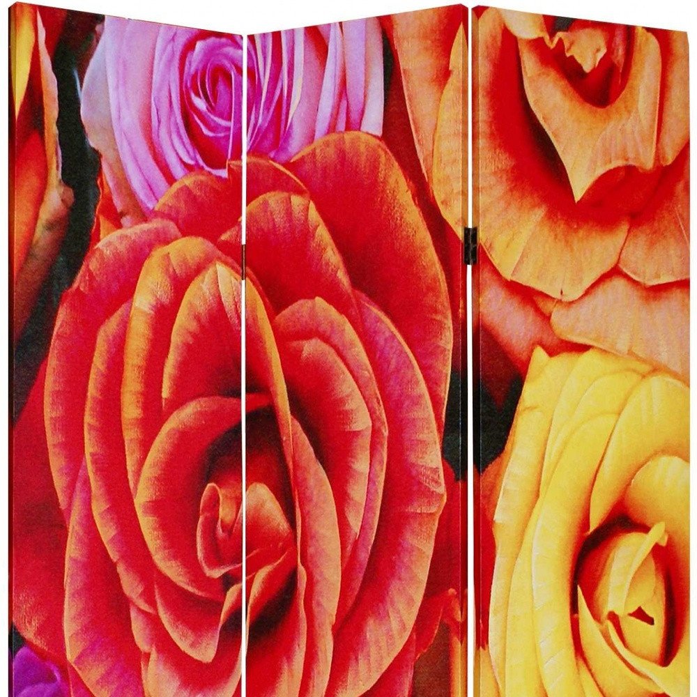 72" Red Canvas Folding Three Panel Screen Room Divider