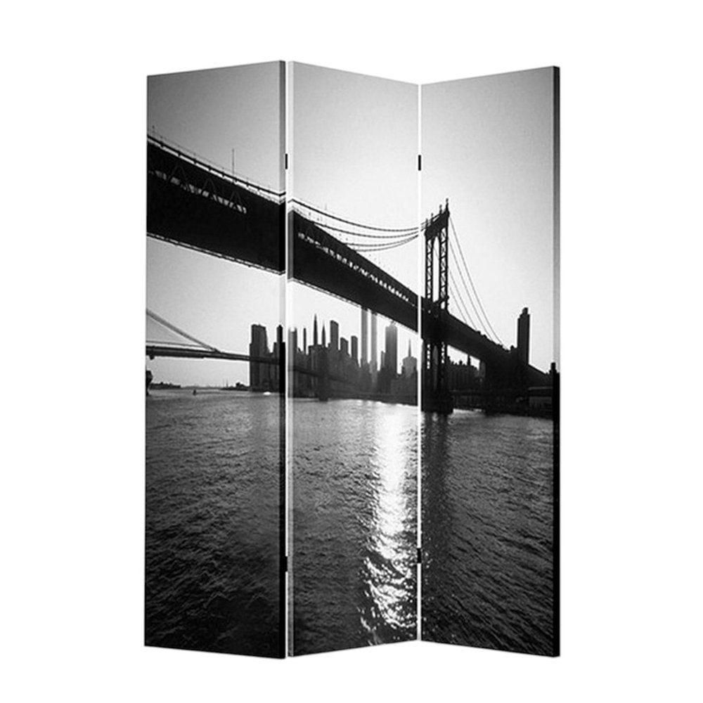 48" X 72" Multi Color Wood Canvas New York Skyline  Screen