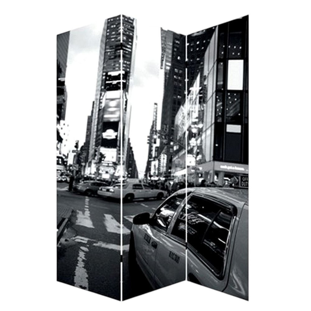 72" Gray Canvas Folding Three Panel Screen Room Divider