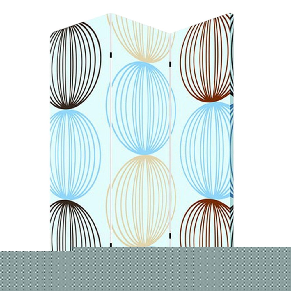 72" Blue Canvas Folding Three Panel Screen Room Divider