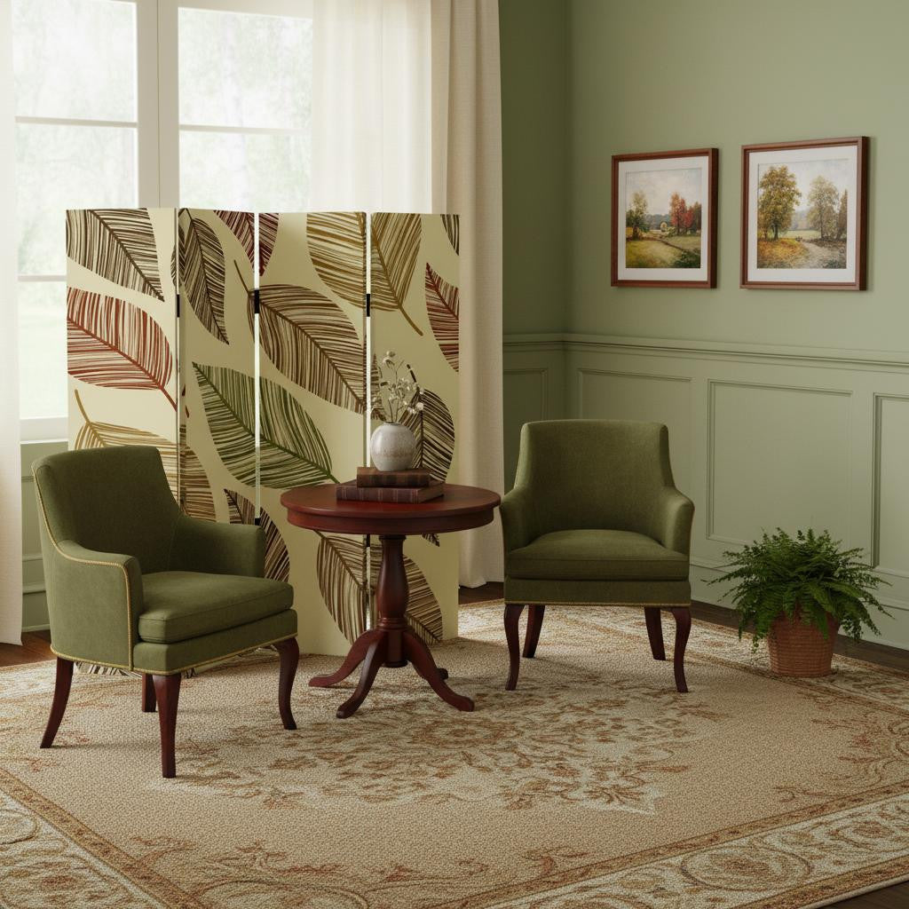 84" Brown Canvas Folding Four Panel Screen Room Divider