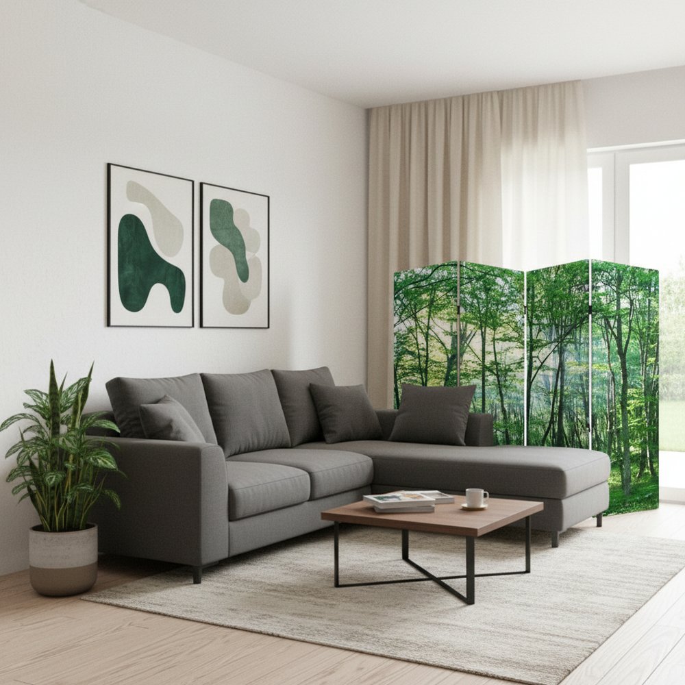 84" X 84" Multi Color Wood Canvas Prolific Forrest  Screen