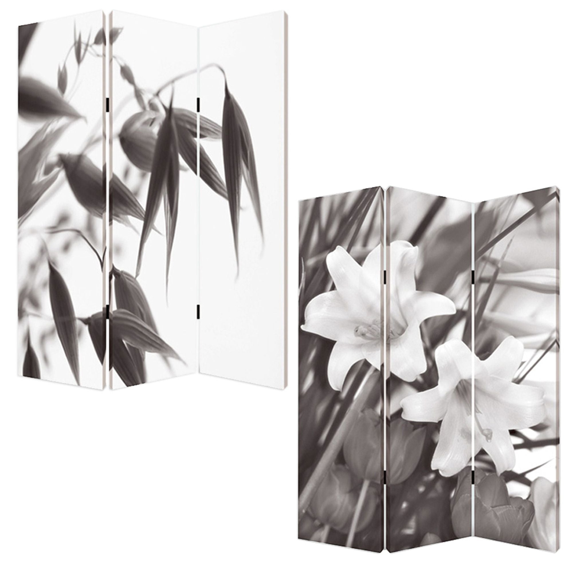 72" Gray Canvas Folding Three Panel Screen Room Divider