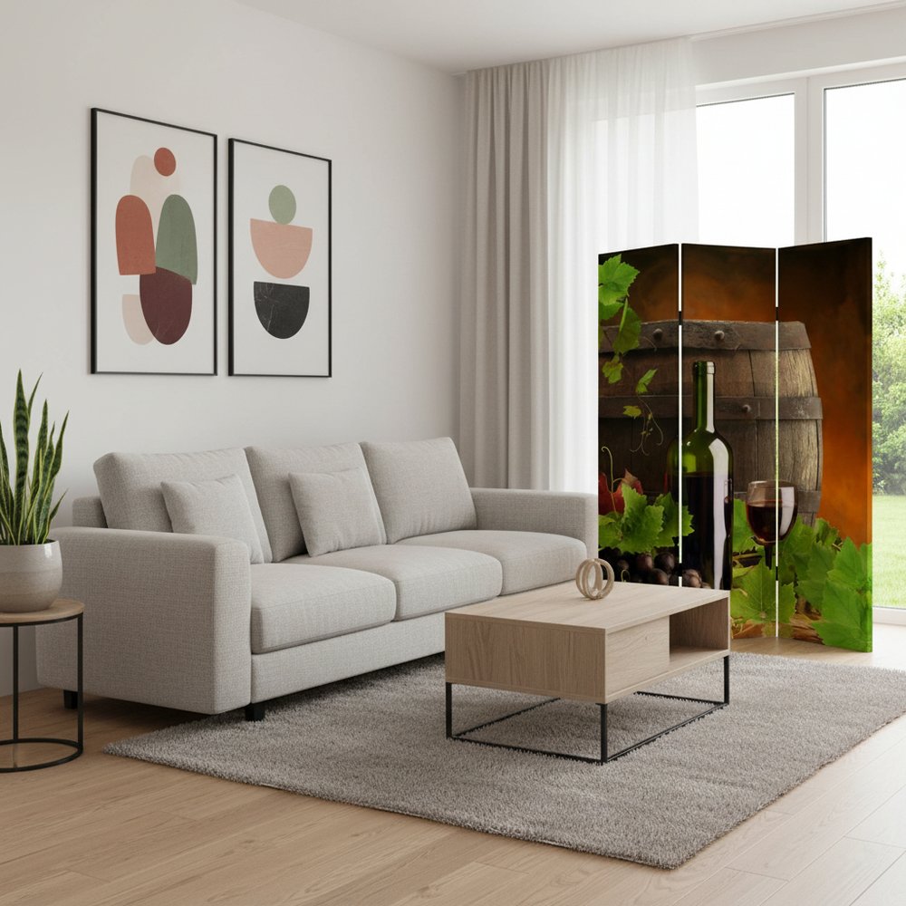 48" X 72" Multi Color Wood Canvas Wine Country  Screen