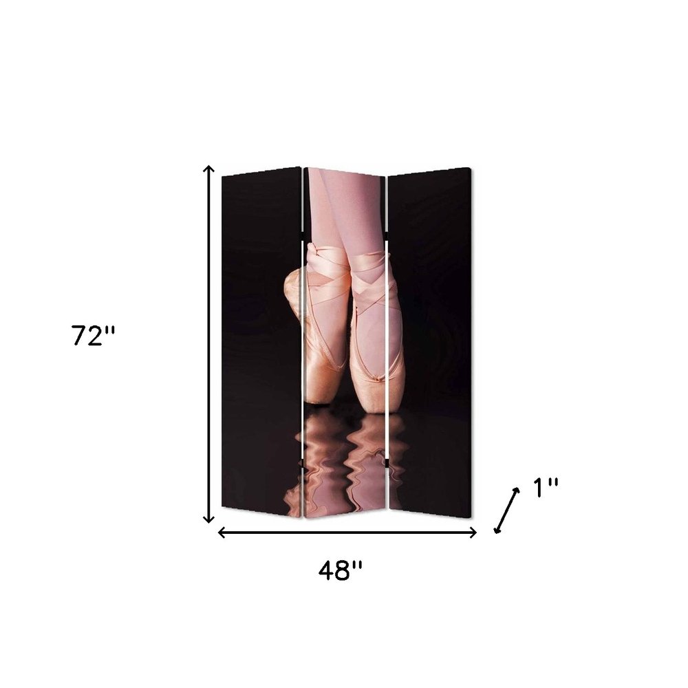 72" Black Canvas Folding Three Panel Screen Room Divider