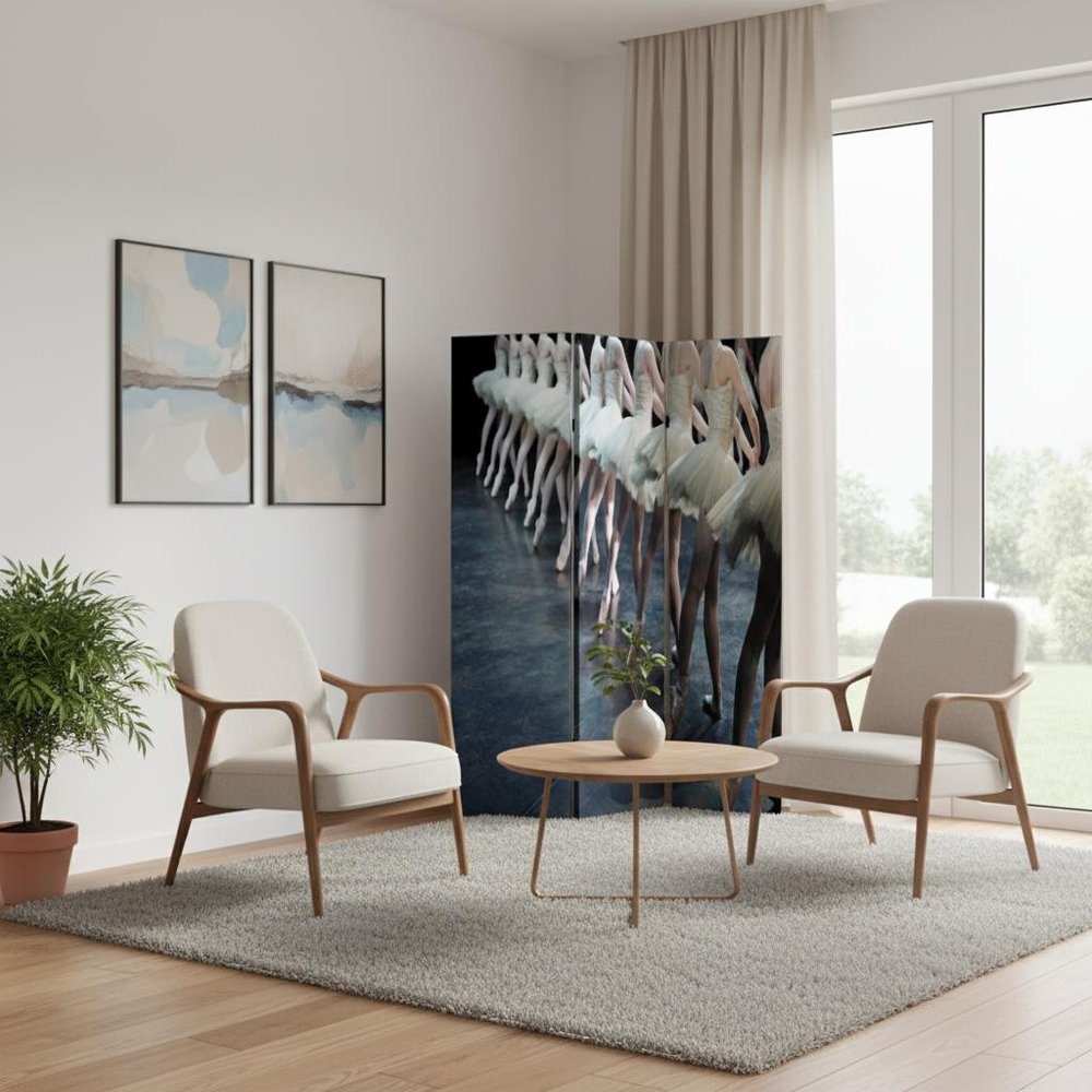 72" Black Canvas Folding Three Panel Screen Room Divider