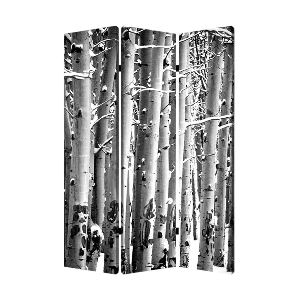 48" X 72" Gray And White Wood Canvas Birch  Screen
