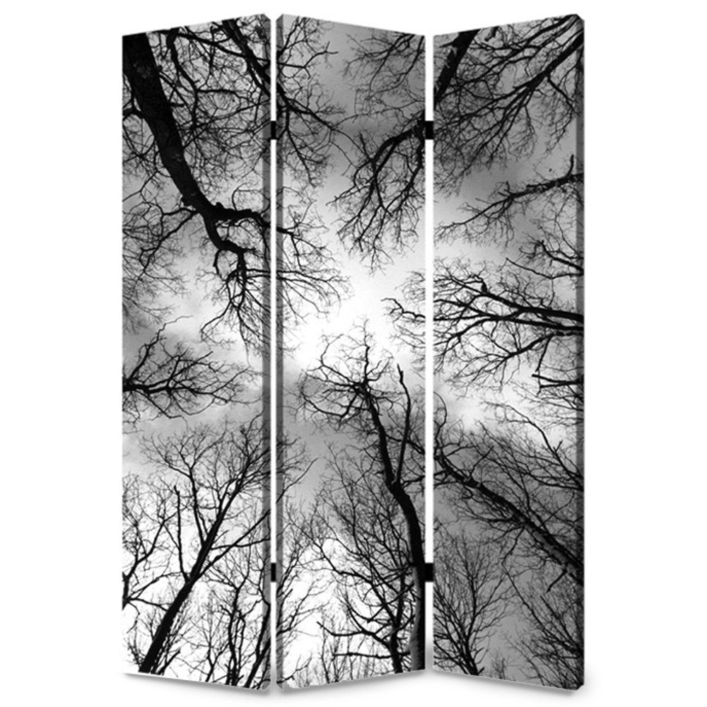 72" Black And Blue Canvas Folding Three Panel Screen Room Divider