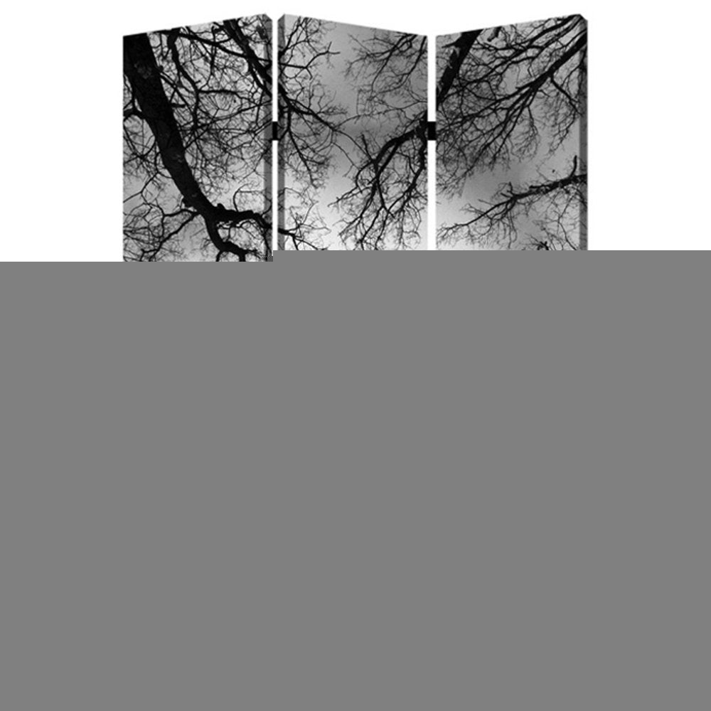 72" Black And Blue Canvas Folding Three Panel Screen Room Divider