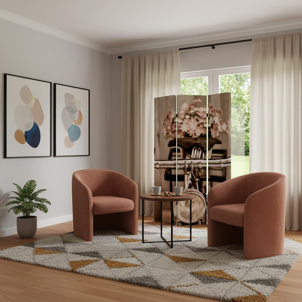 72" Brown Canvas Folding Three Panel Screen Room Divider