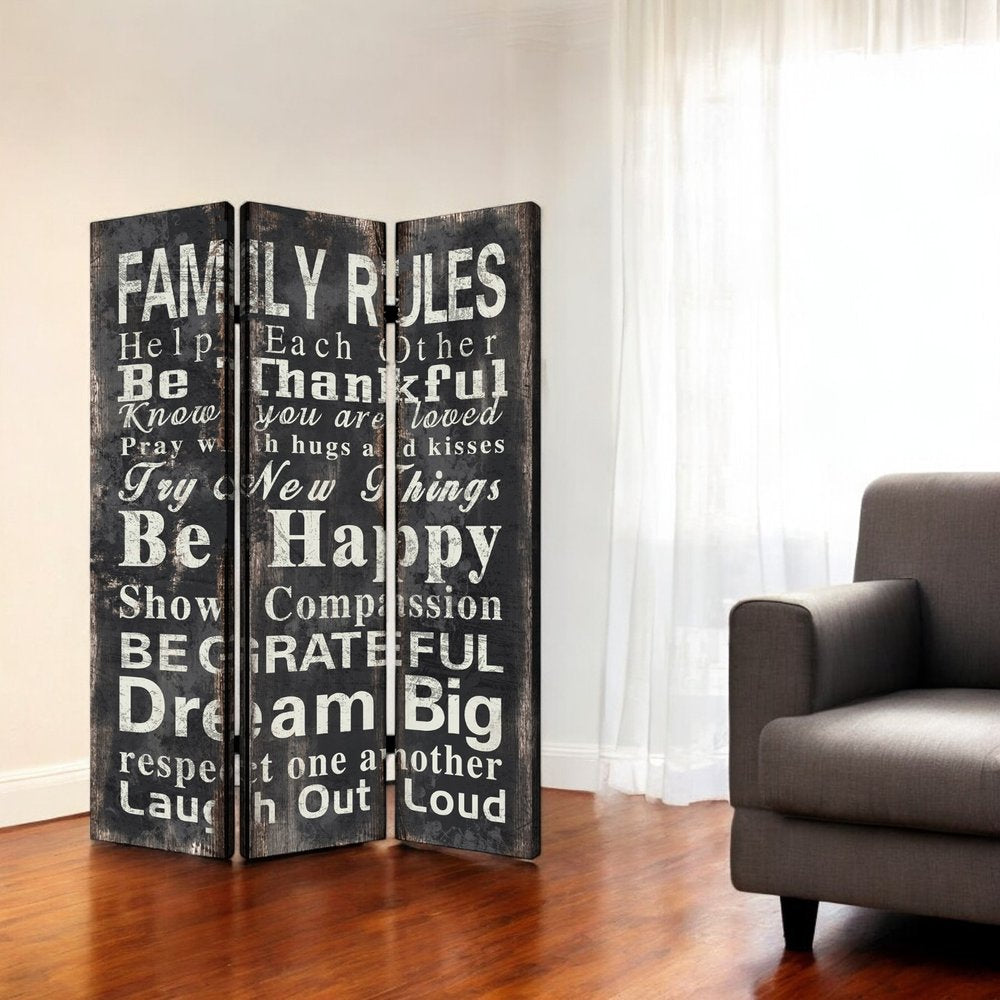 72" Blue And Gray Canvas Folding Three Panel Screen Room Divider