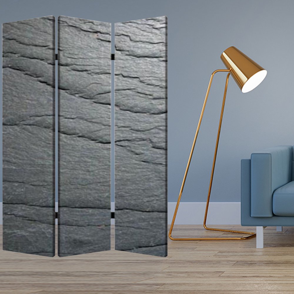 72" Gray Canvas Folding Three Panel Screen Room Divider