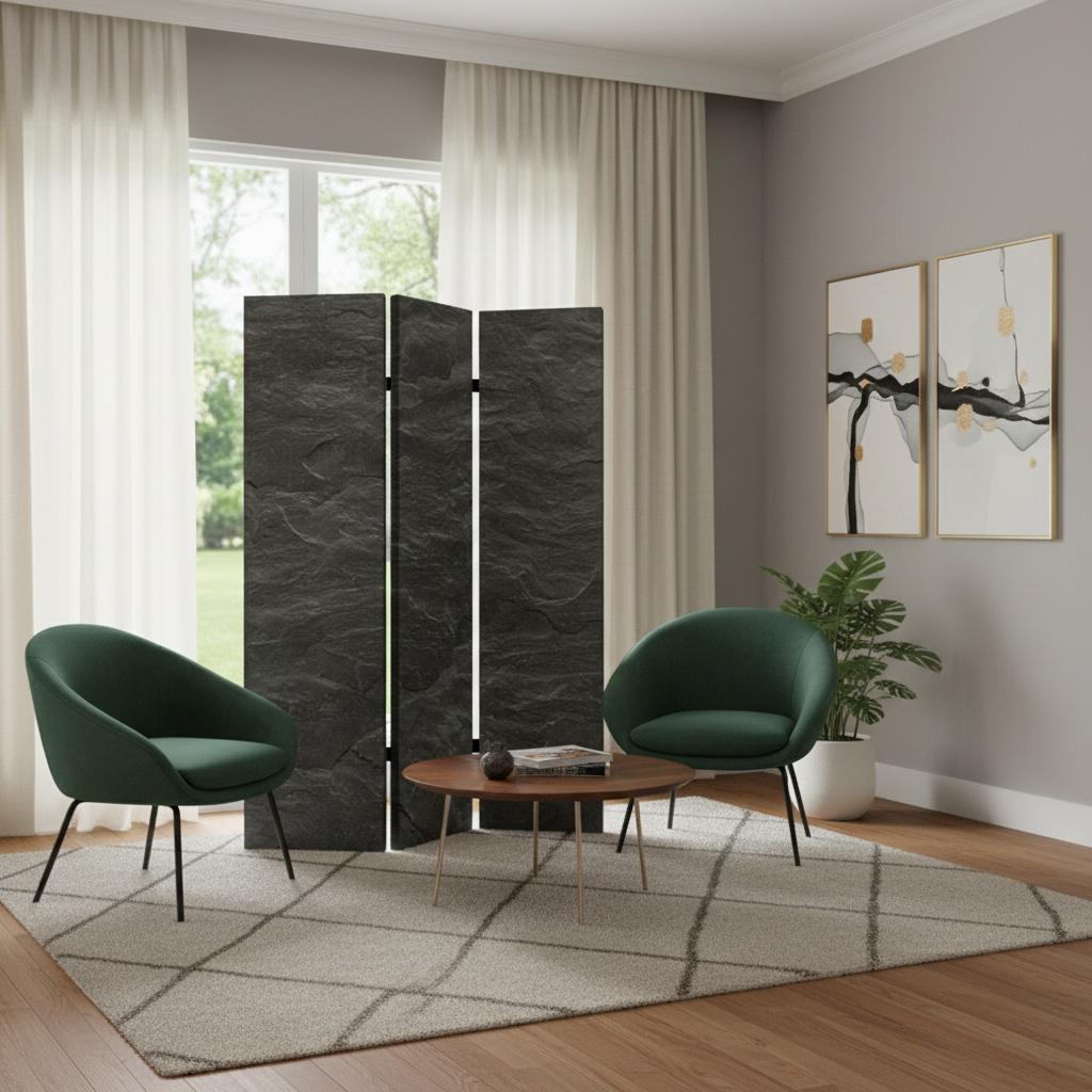 72" Gray Canvas Folding Three Panel Screen Room Divider