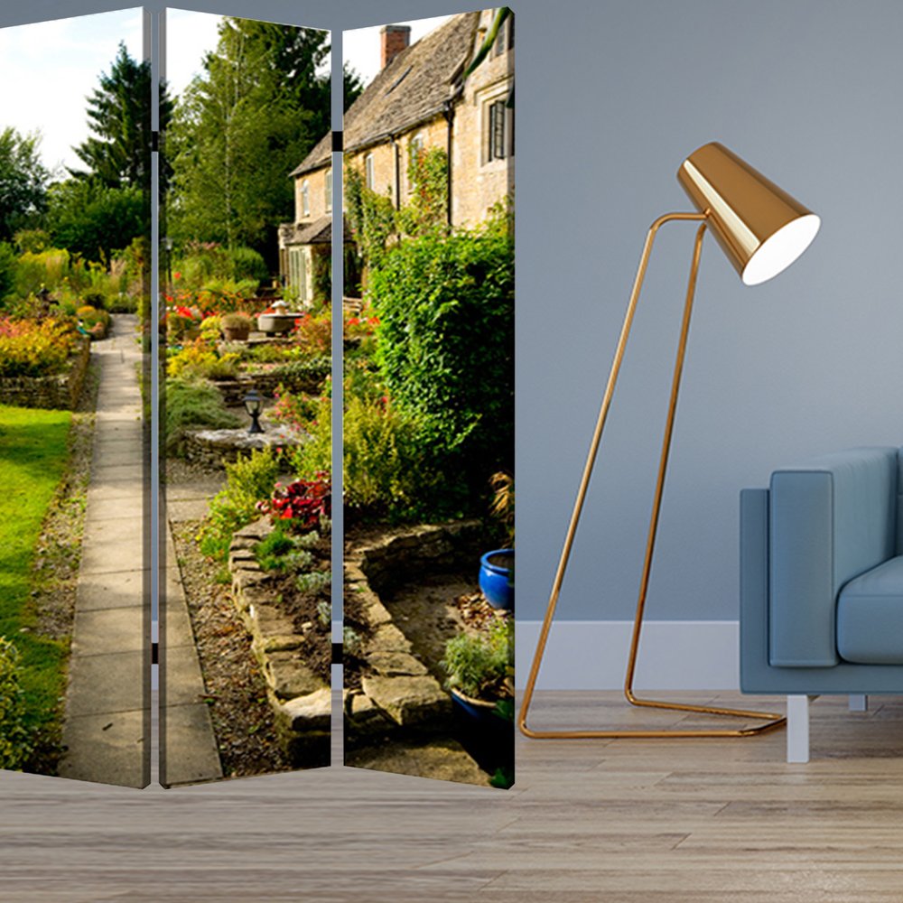 72" Green Canvas Folding Three Panel Screen Room Divider