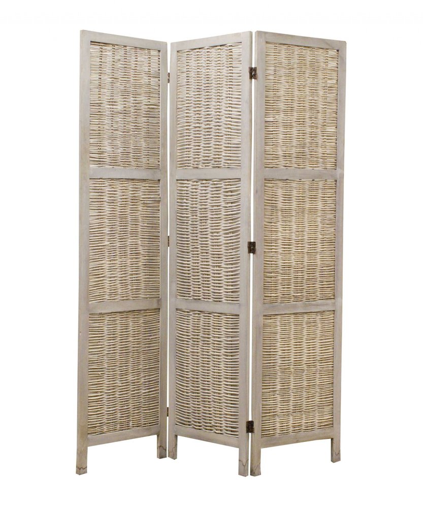 67" Beige Wood Folding Three Panel Screen Room Divider