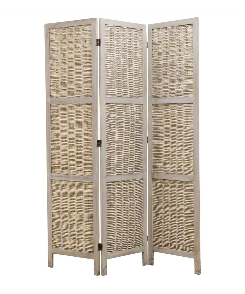 67" Beige Solid Wood Panel Screen Room Divider