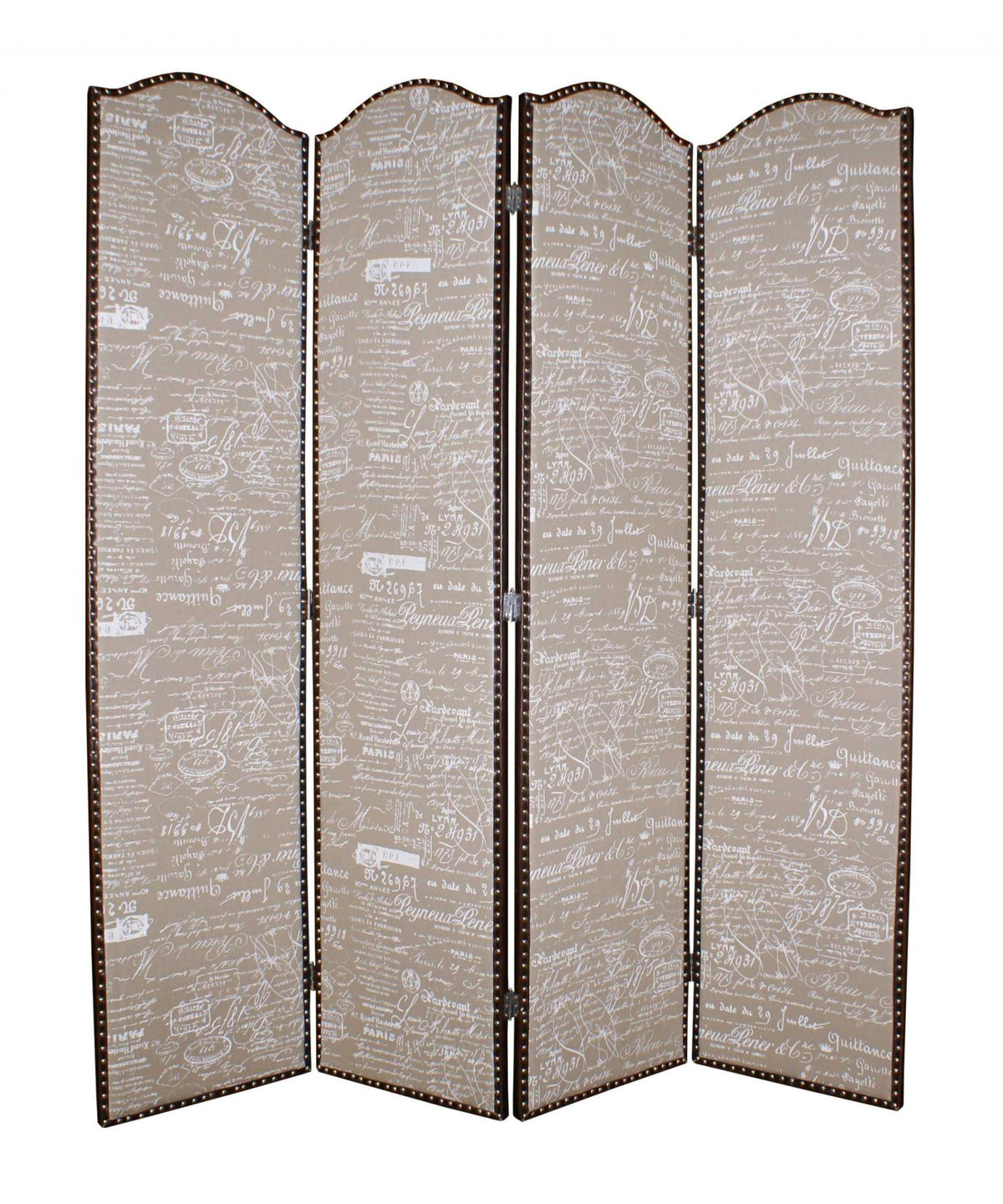 84" Tan Fabric Folding Four Panel Screen Room Divider