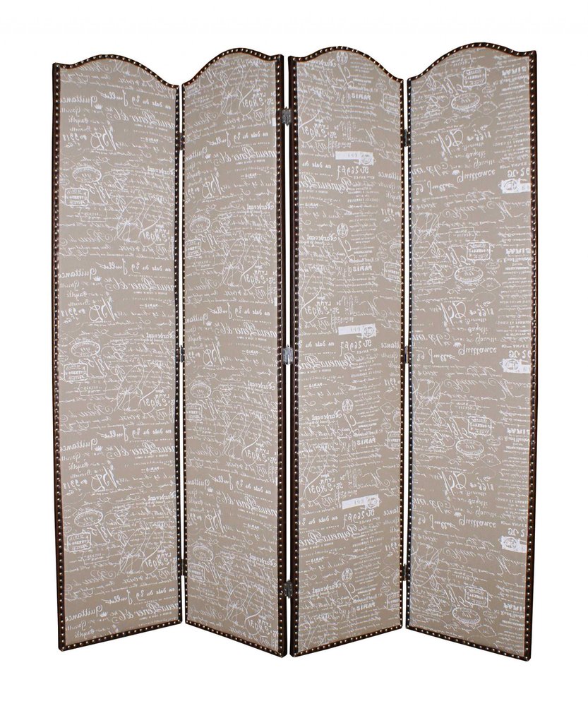 84" Tan Fabric Folding Four Panel Screen Room Divider