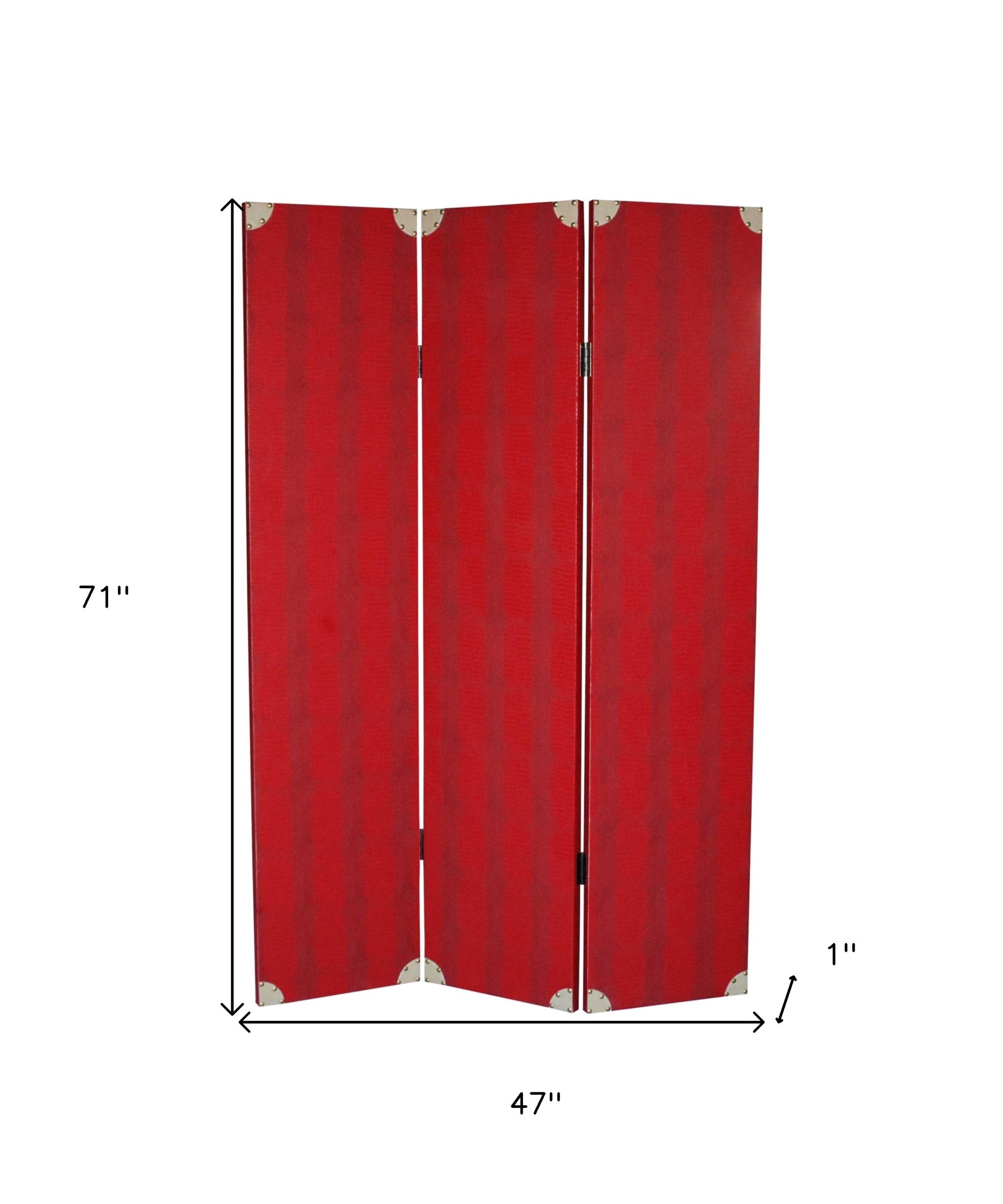 71" Red Wood Folding Three Panel Screen Room Divider