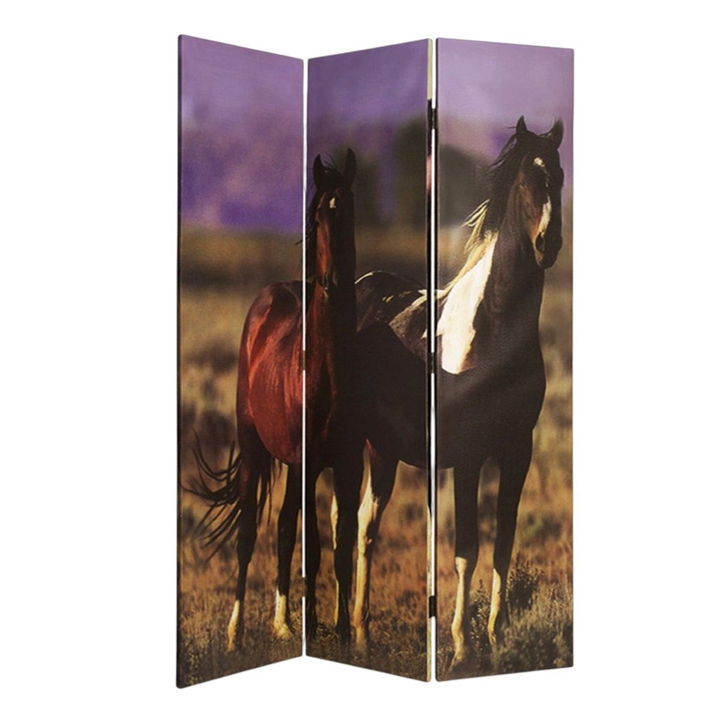 72" Brown Canvas Folding Three Panel Screen Room Divider