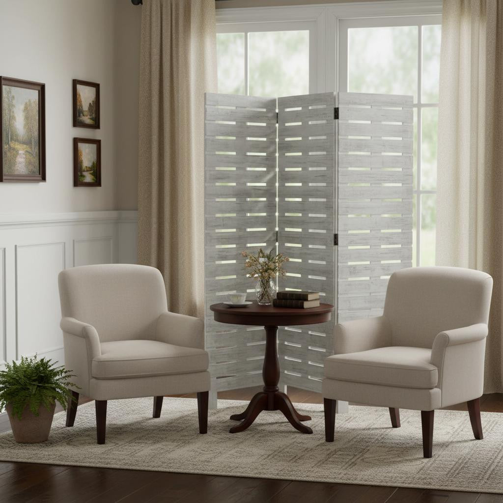 72" White Solid Wood Panel Screen Room Divider
