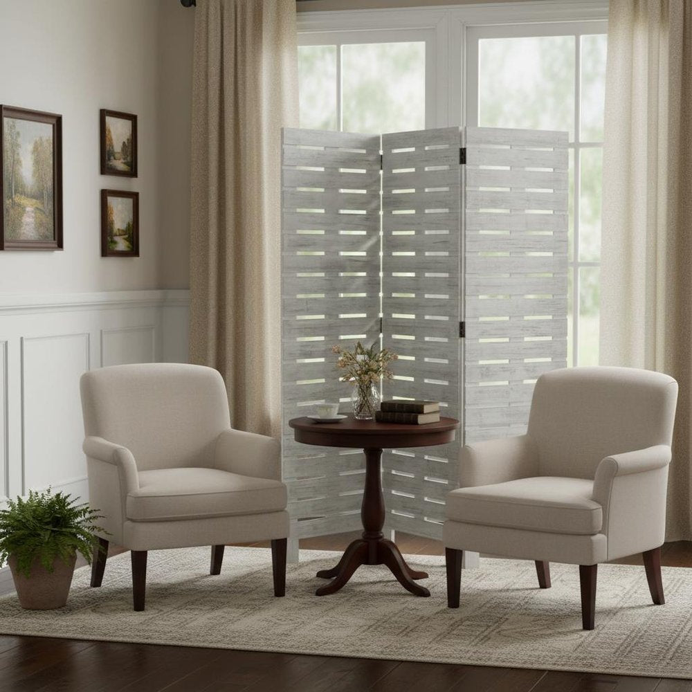 72" White Solid Wood Panel Screen Room Divider