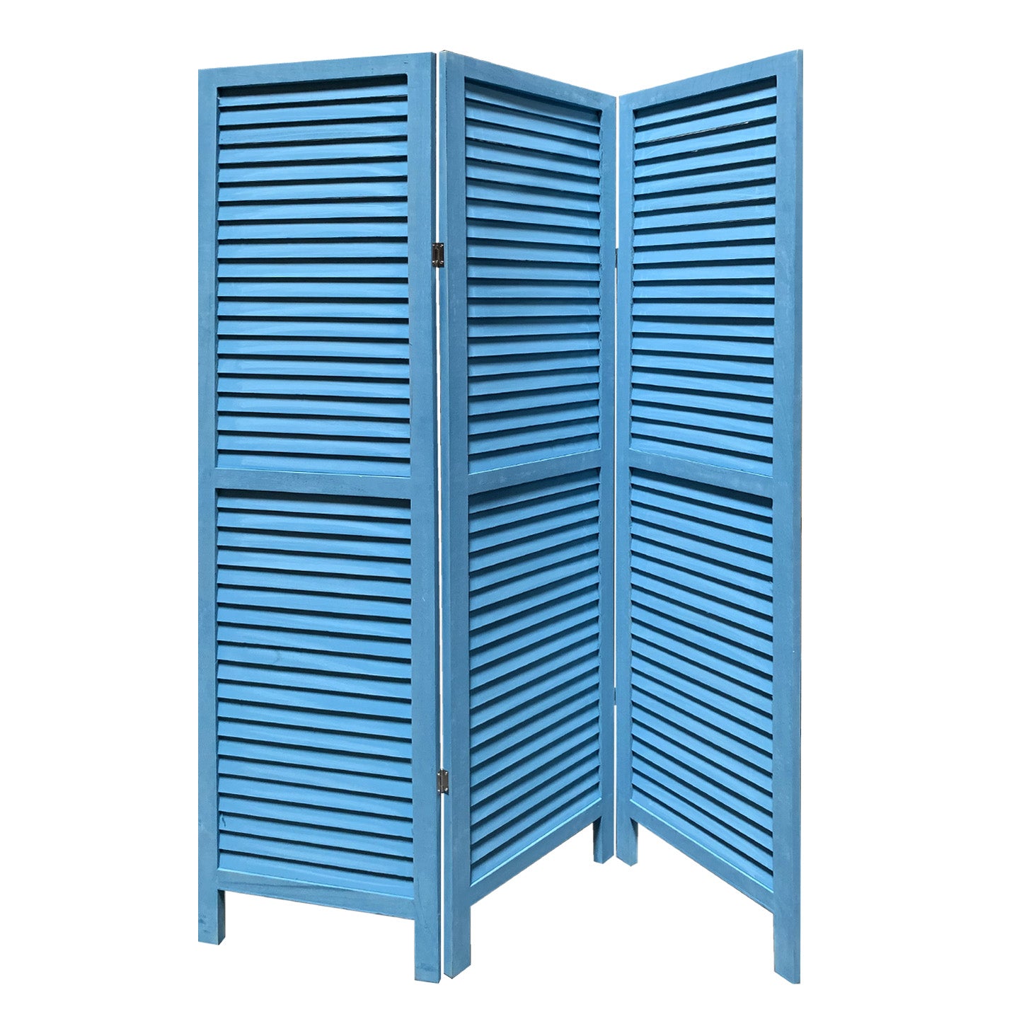67" Blue Wood Folding Three Panel Screen Room Divider