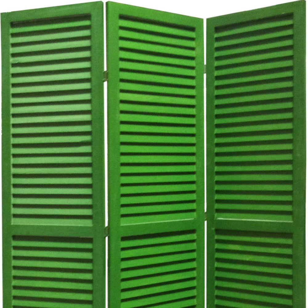 67" Green Wood Folding Three Panel Screen Room Divider