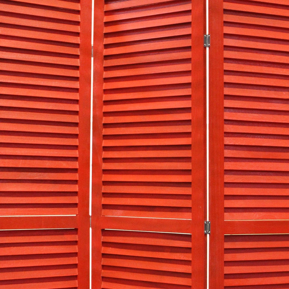 67" Red Wood Folding Three Panel Screen Room Divider