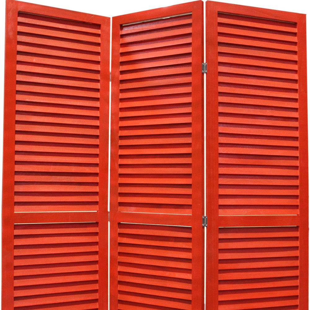 67" Red Wood Folding Three Panel Screen Room Divider